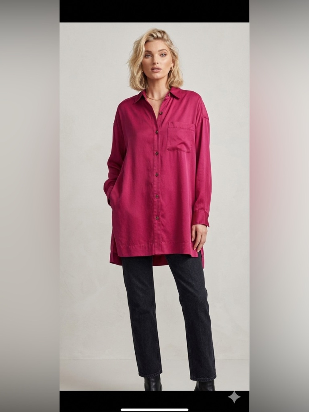 Classiques Entier Womens M 100% Silk Button Up Long Sleeve Shirt Top Blouse Red